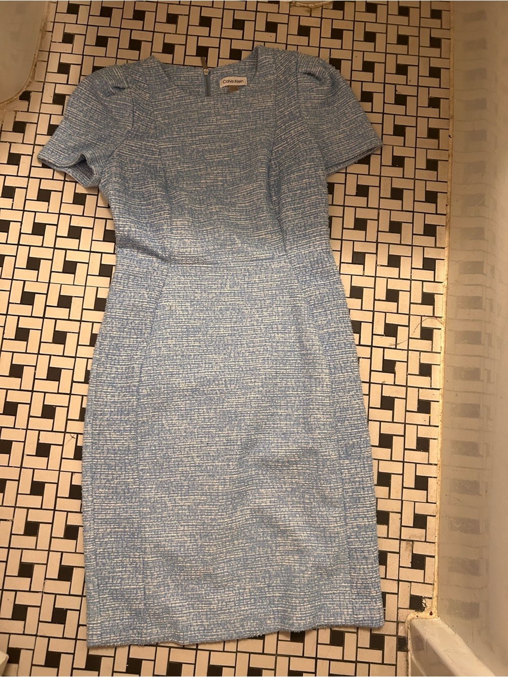 Calvin Klein Light Blue Tweed puff sleeves Short Sleeve Sheath Dress